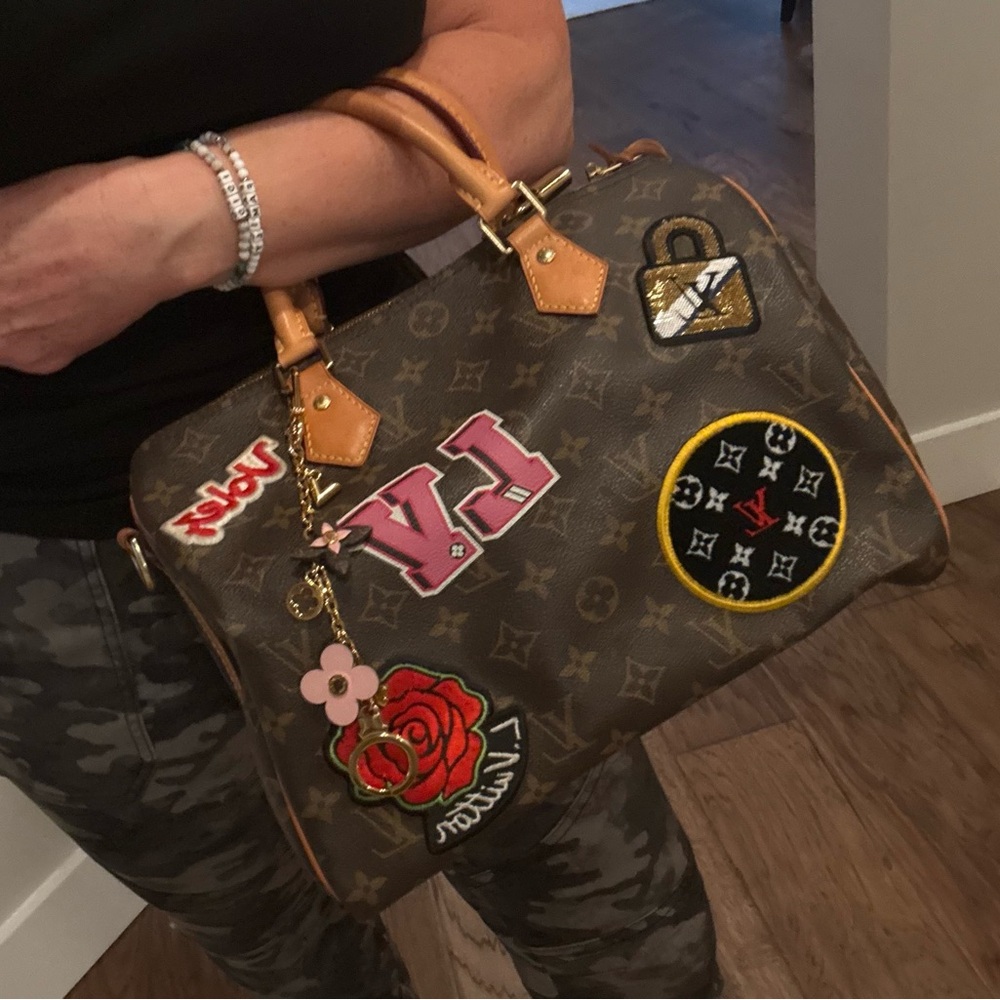Louis Vuitton Brown Satchel with Colorful Patches